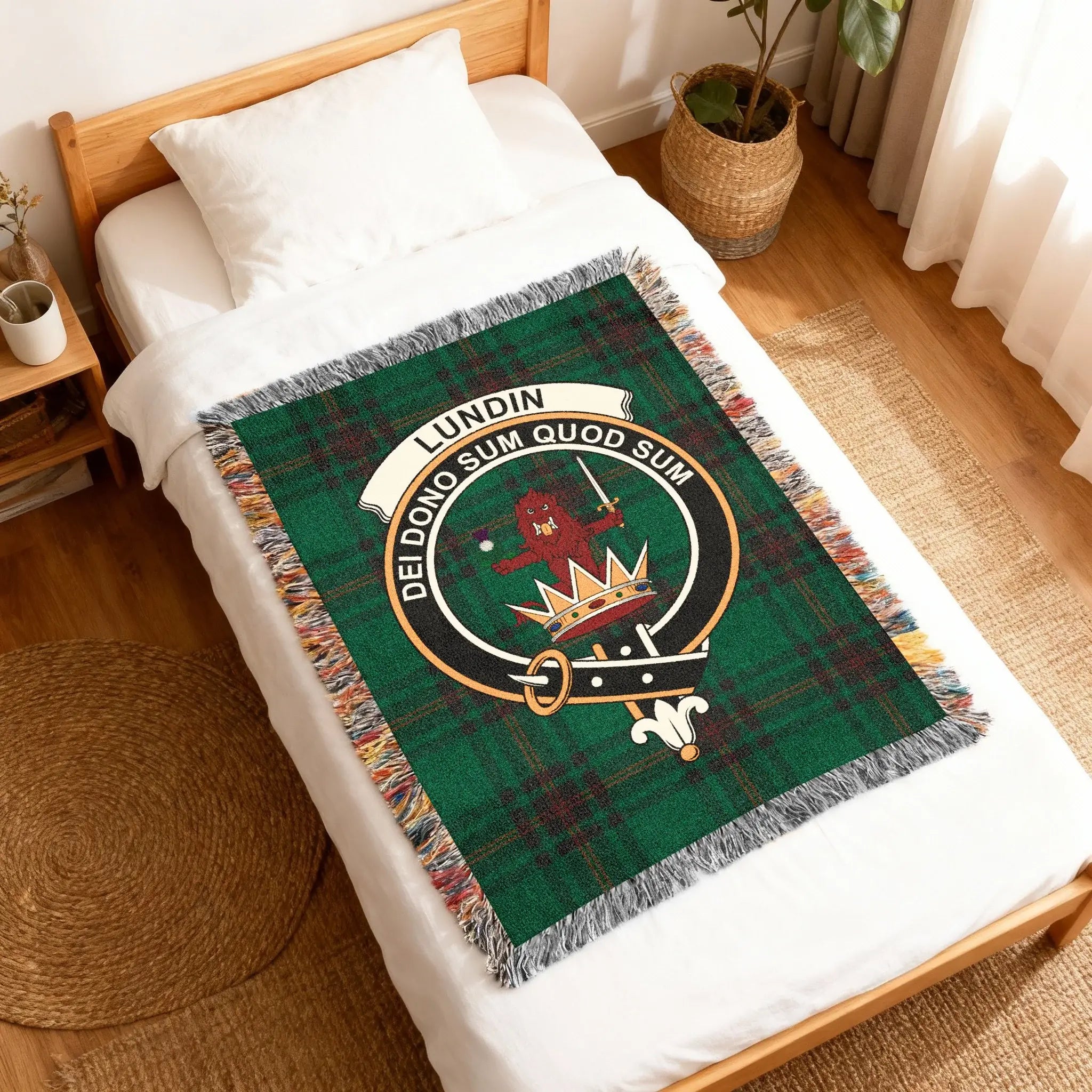 Lundin Dei Dono Sum Quod Sum Plaid Crest Blanket