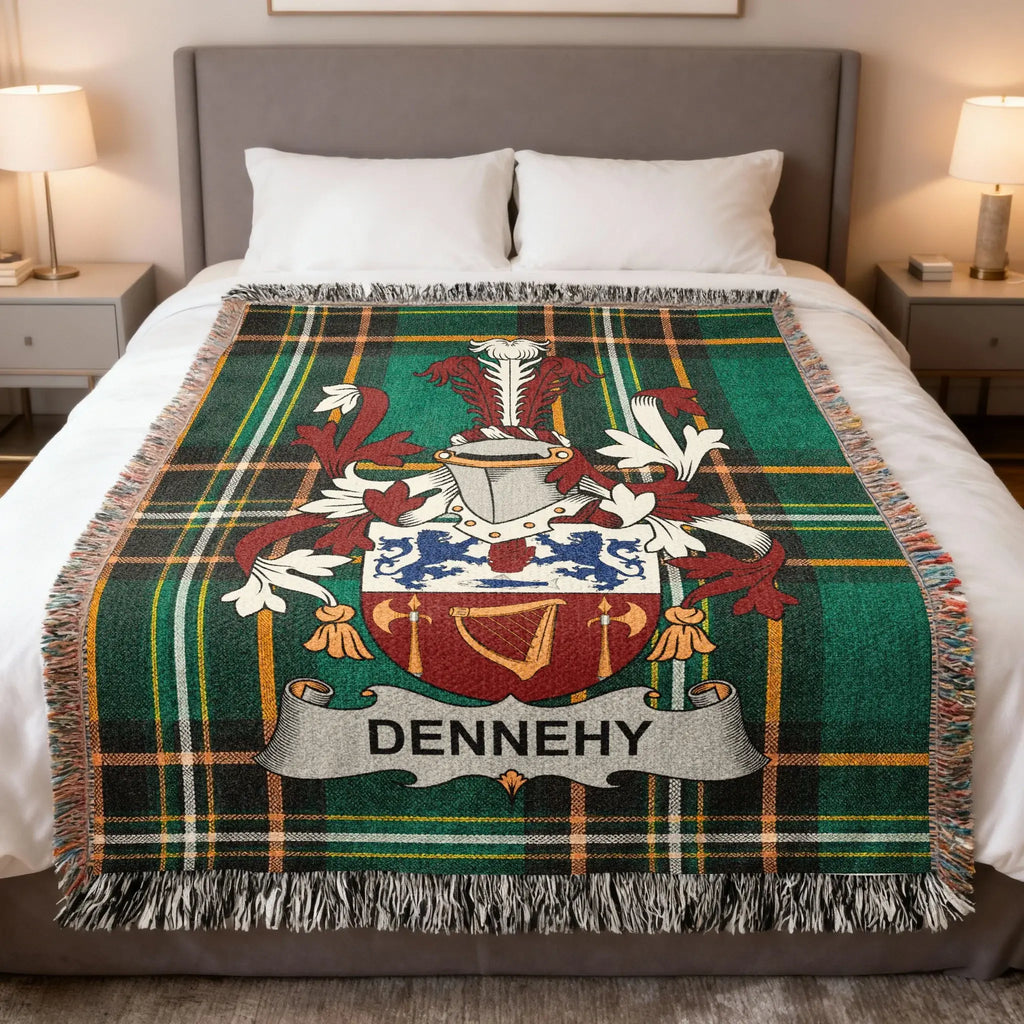 Dennehy Family Crest Irish Tartan Plaid Woven Throw Blanket