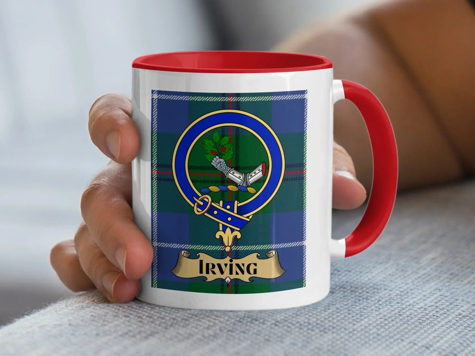 Irving family crest ceramic mug for everyday coffee and tea
