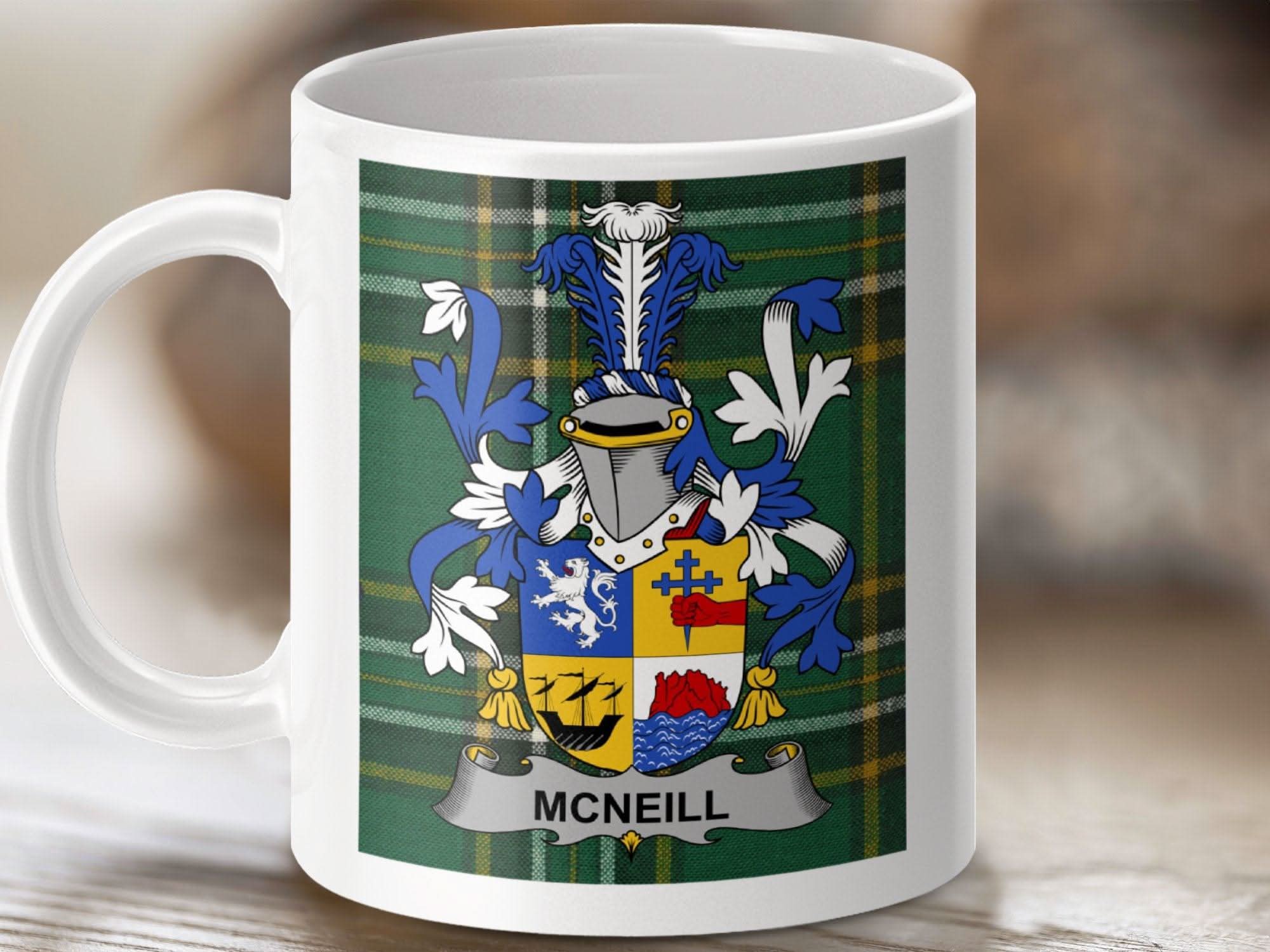 McNeill Surname Family Crest Irish Tartan Mug - Celtic Ancestry Gifts