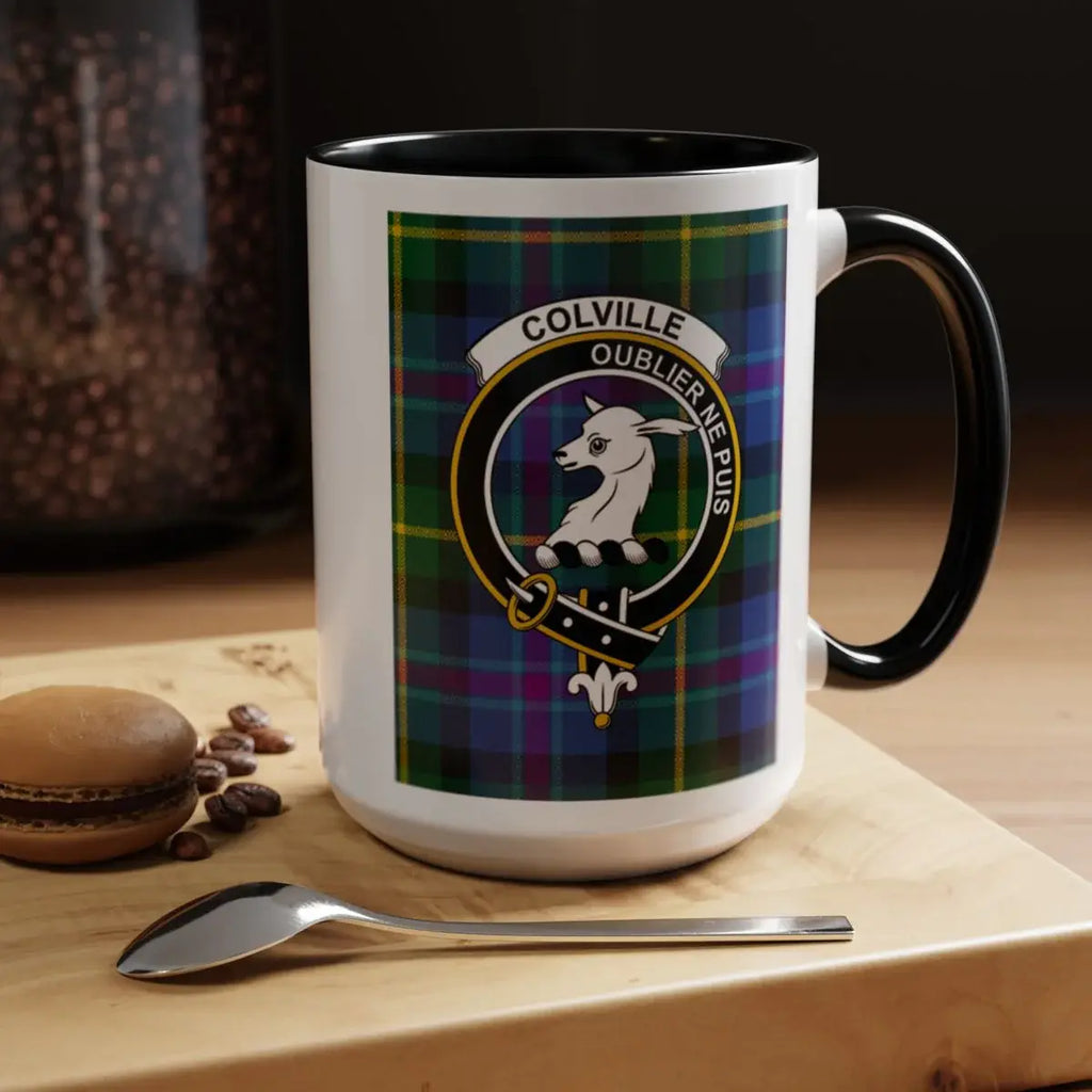 Colville Oublier Ne Puis Clan Crest Tartan Mug