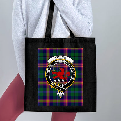 Scottish Clan Crest on Tartan Background Tote Bag - Living Stone Gifts