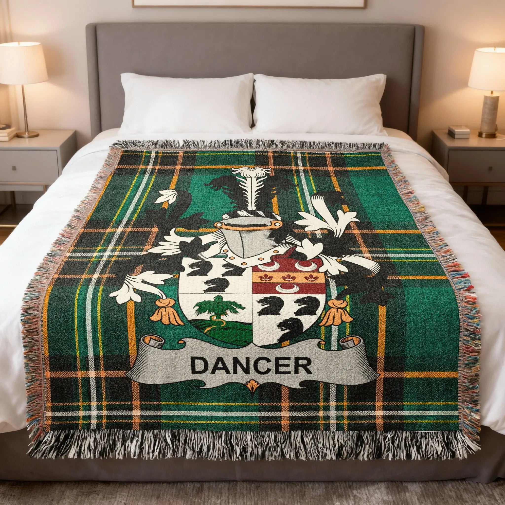 Dancer Clan Coat Arms Green Plaid Tartan Throw Blanket product type