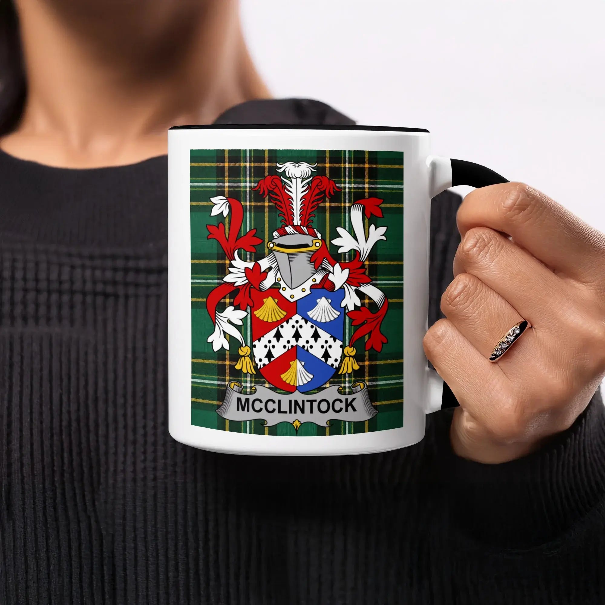 McClintock Irish heritage mug with black handle and interior