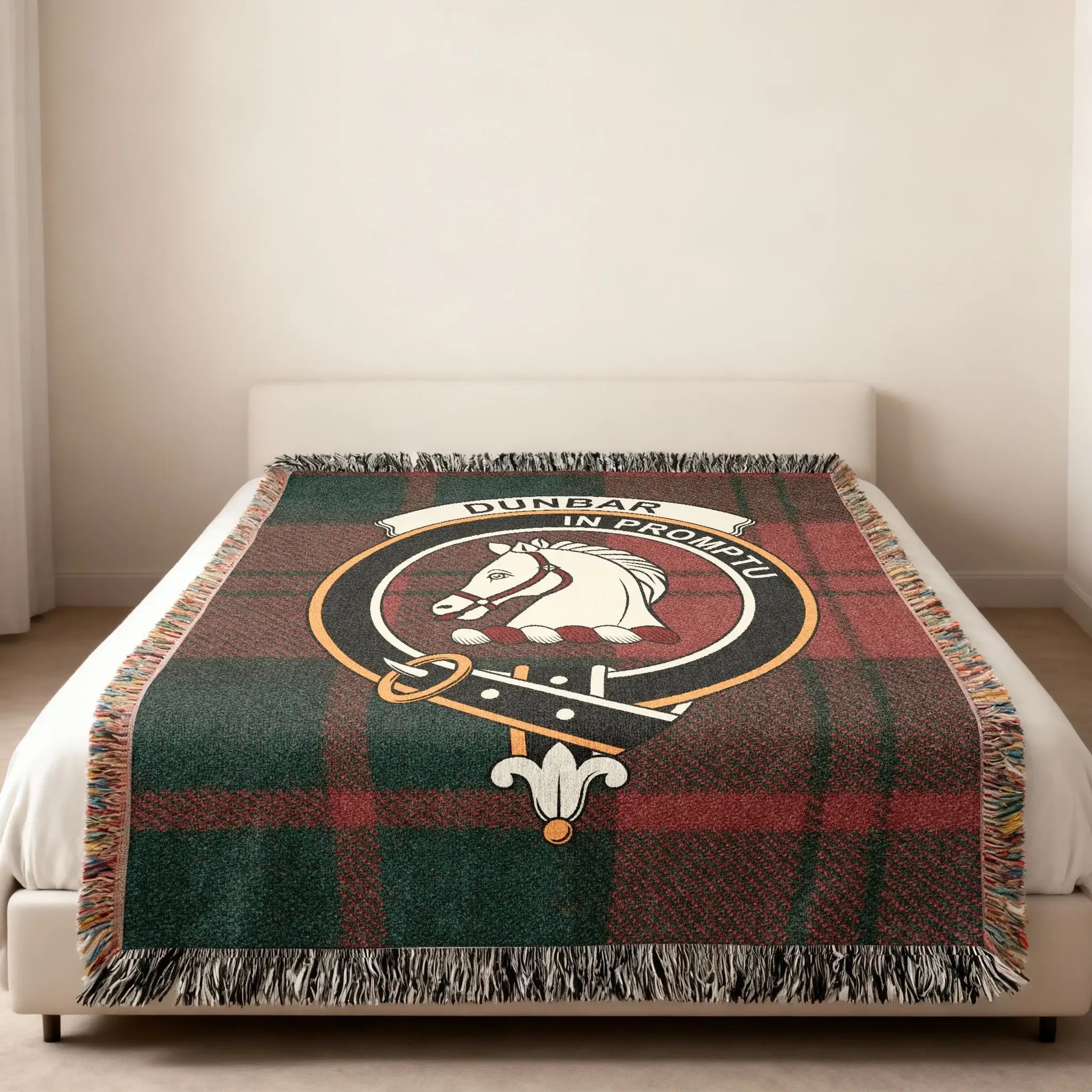 Dunbar tartan woven blanket — 80x60 size, heirloom cotton construction, full view