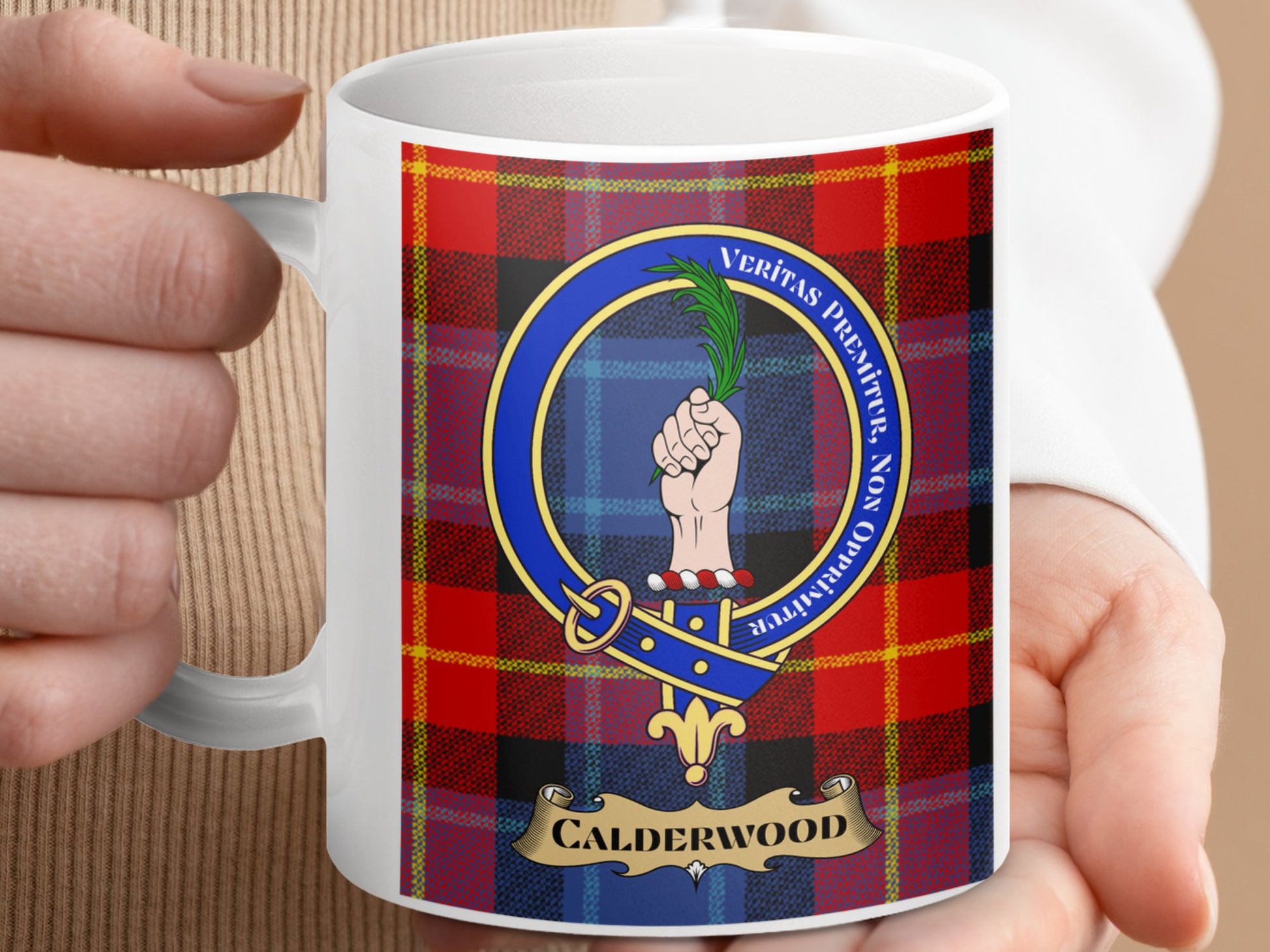 Clan Calderwood Scottish Tartan Crest Mug - Living Stone Gifts