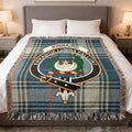 Clan Kinnaird woven tartan blanket — cotton weave with fringe edging and Errantia Lumina Fallunt crest, 52x37 inch