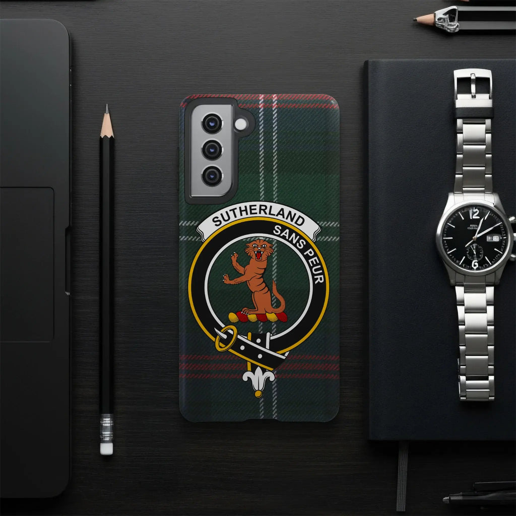 Sutherland sans peur clan crest phone case — tartan plaid, Samsung variant