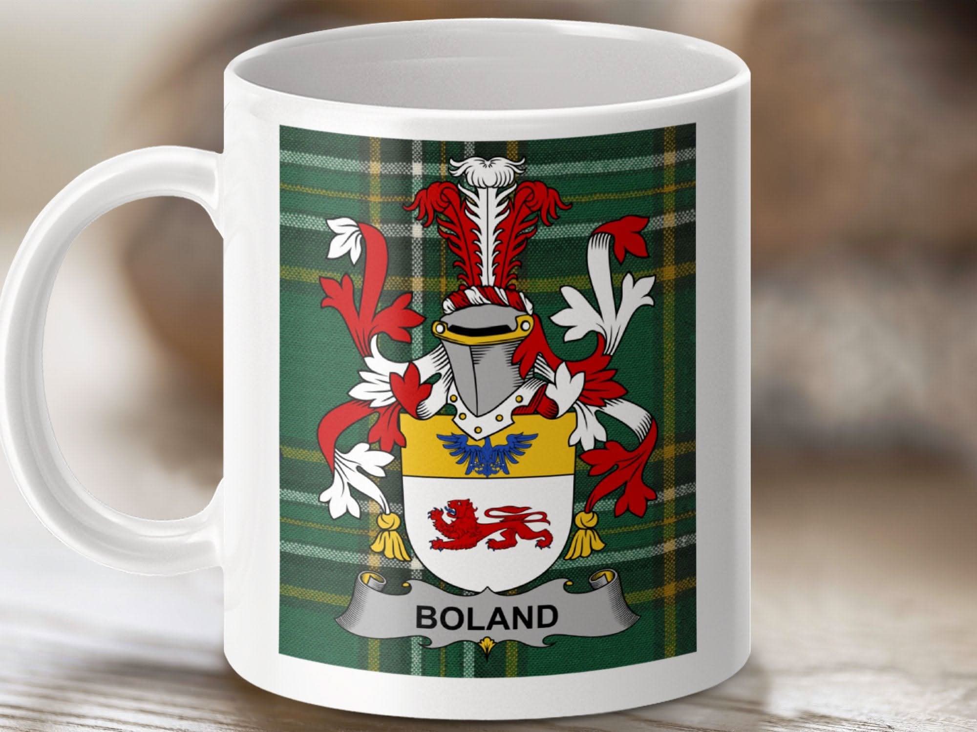 Boland Surname Family Crest Irish Tartan Mug - Celtic Ancestry Gifts