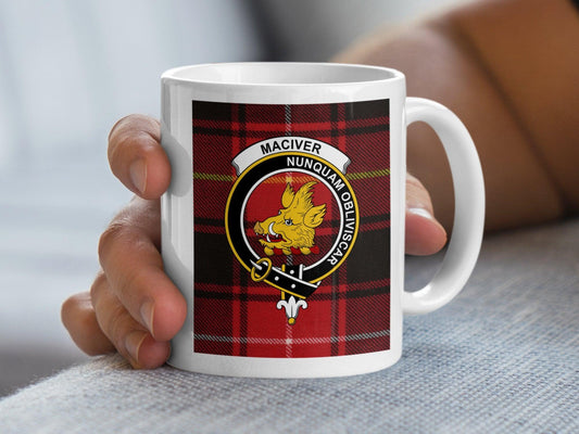 MacIver Clan Tartan Crest Plaid Design Mug - Living Stone Gifts