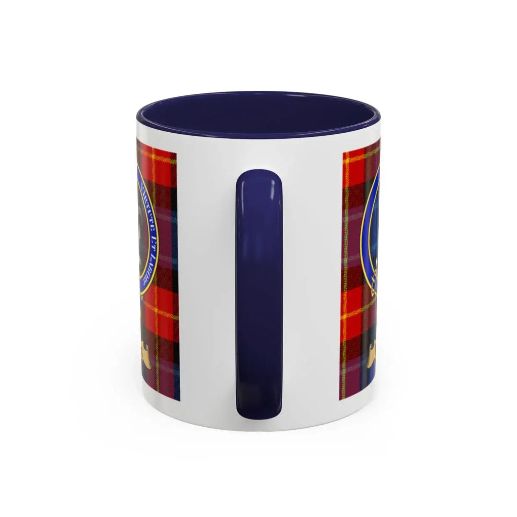 Navy Blue Plaid Mug with Emblem Design Coffee Mug