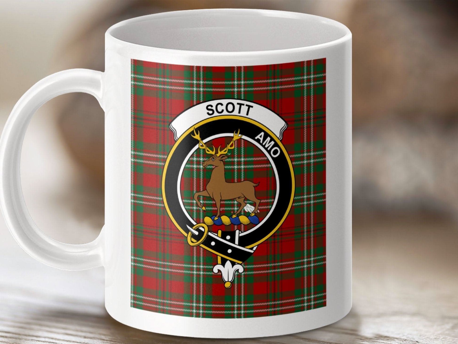 Scott Amo Crest on Tartan Background Mug product