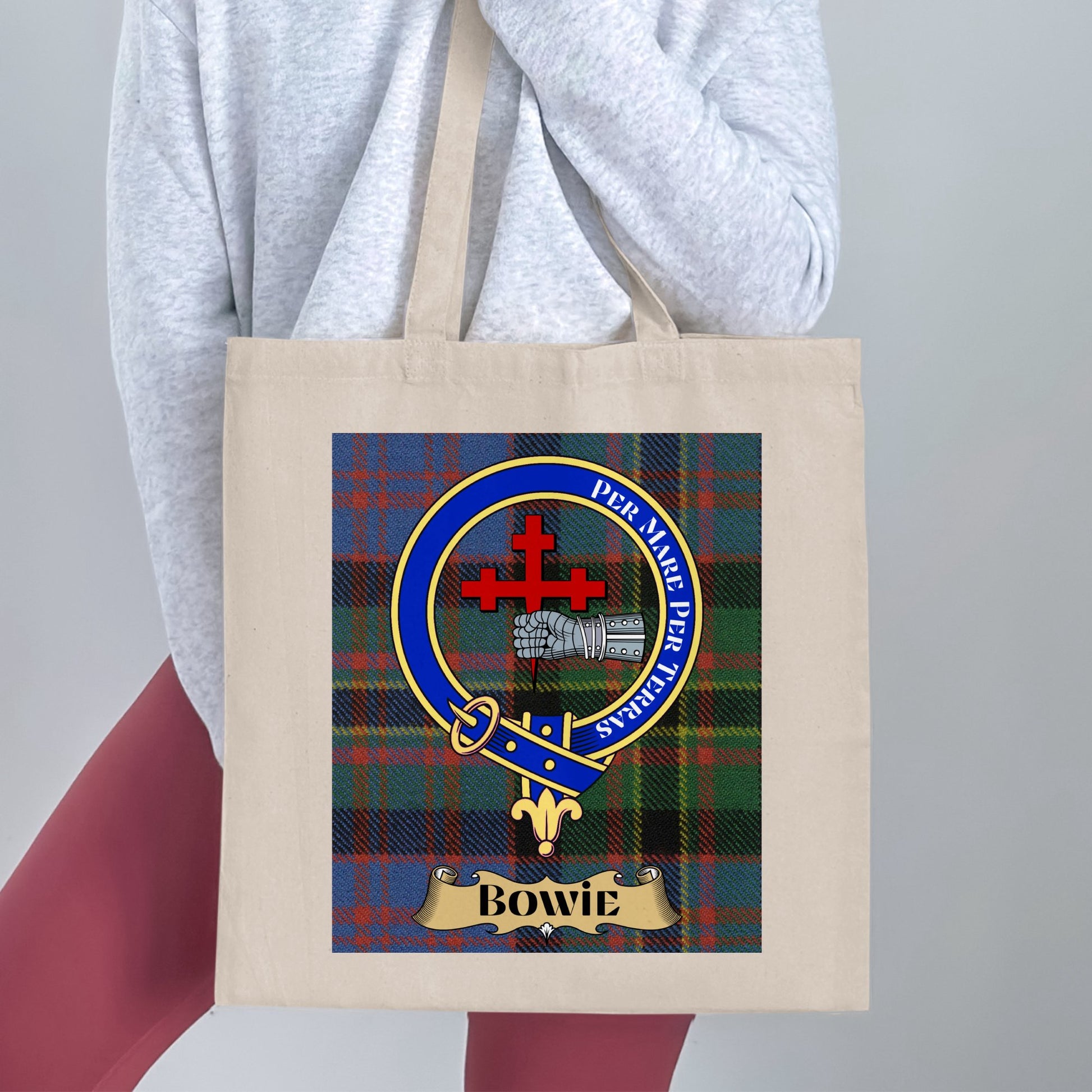 Bowie Clan Scottish Tartan Crest Tote Bag - Living Stone Gifts