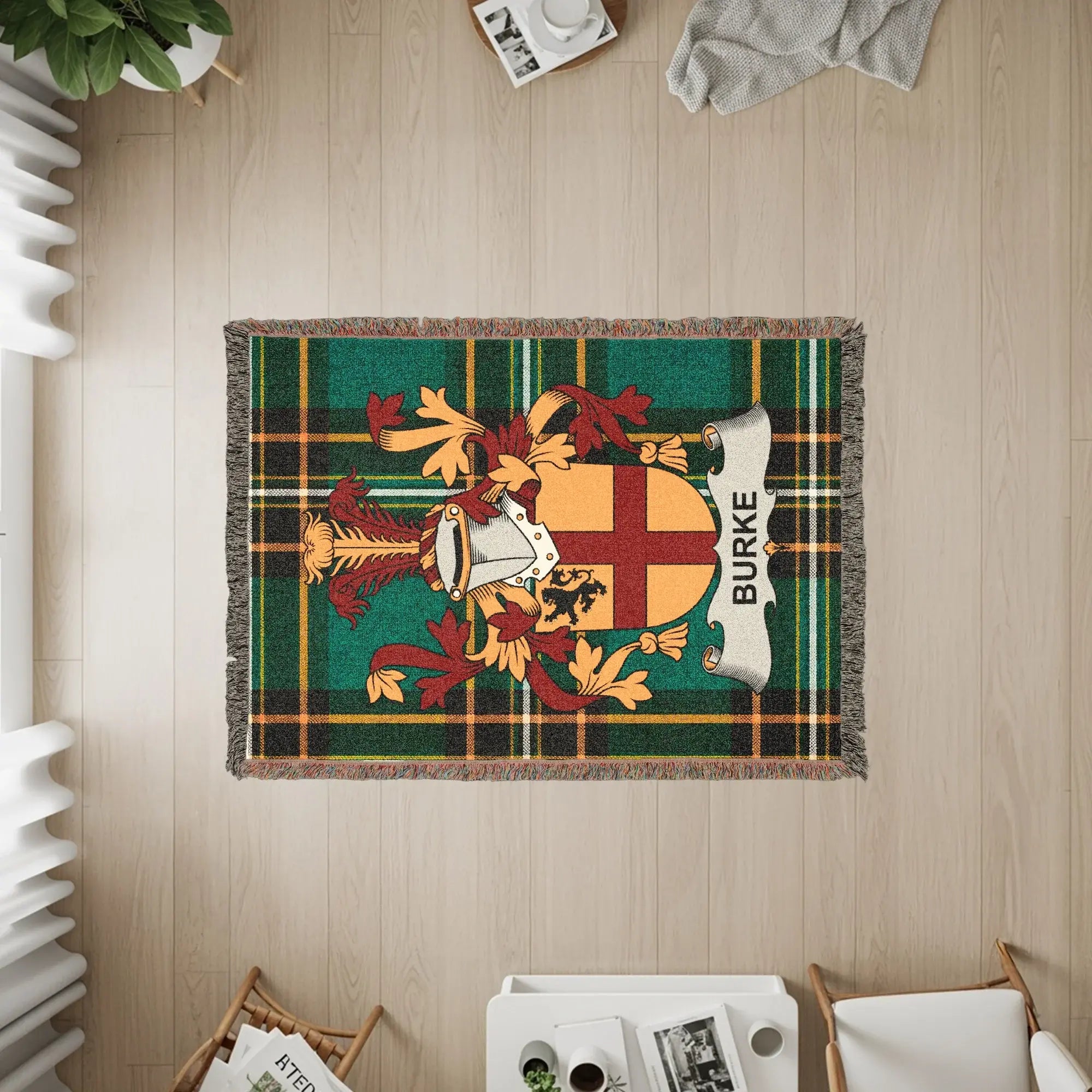 Burke Family Crest Tartan Plaid Green Gold product type