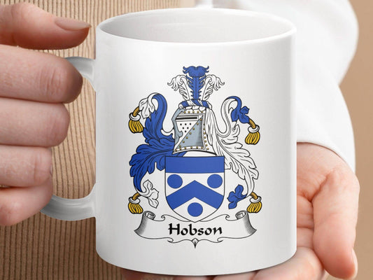Hobson Surname Irish Coat of Arms Family Crest Mug - Celtic Ancestry Gifts