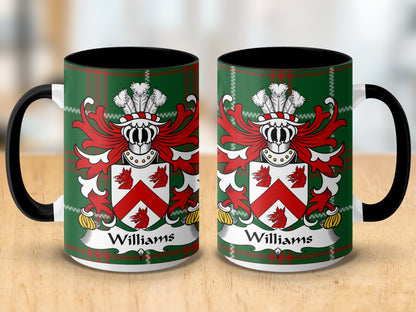 Williams Coat of Arms on Welsh National Tartan Mug - Living Stone Gifts