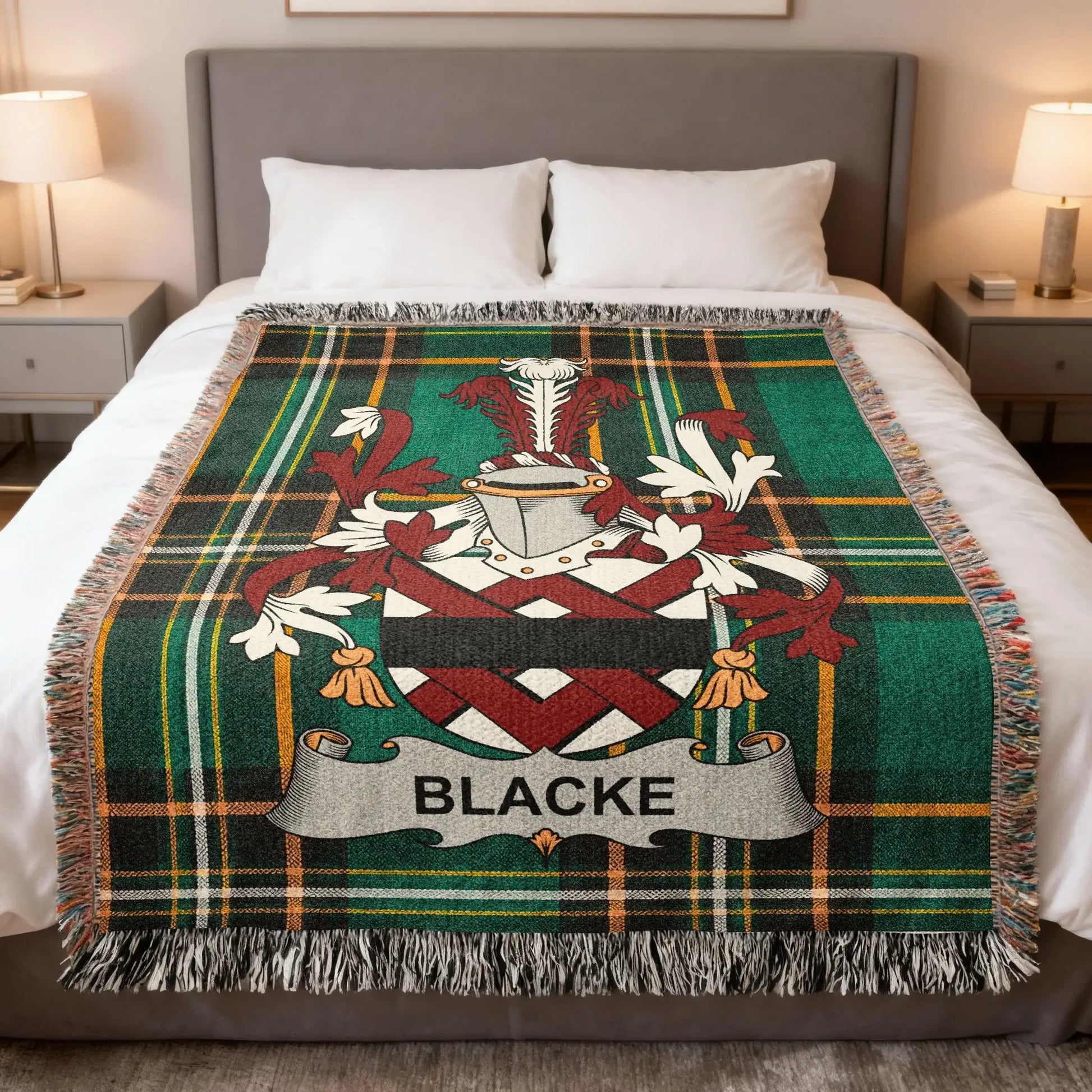 Blacke Family Coat Arms Crest Green Plaid Clan Tartan product type