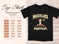 Comfort Colors 1717 size chart in inches with a black MacCulloch clan crest T-shirt preview
