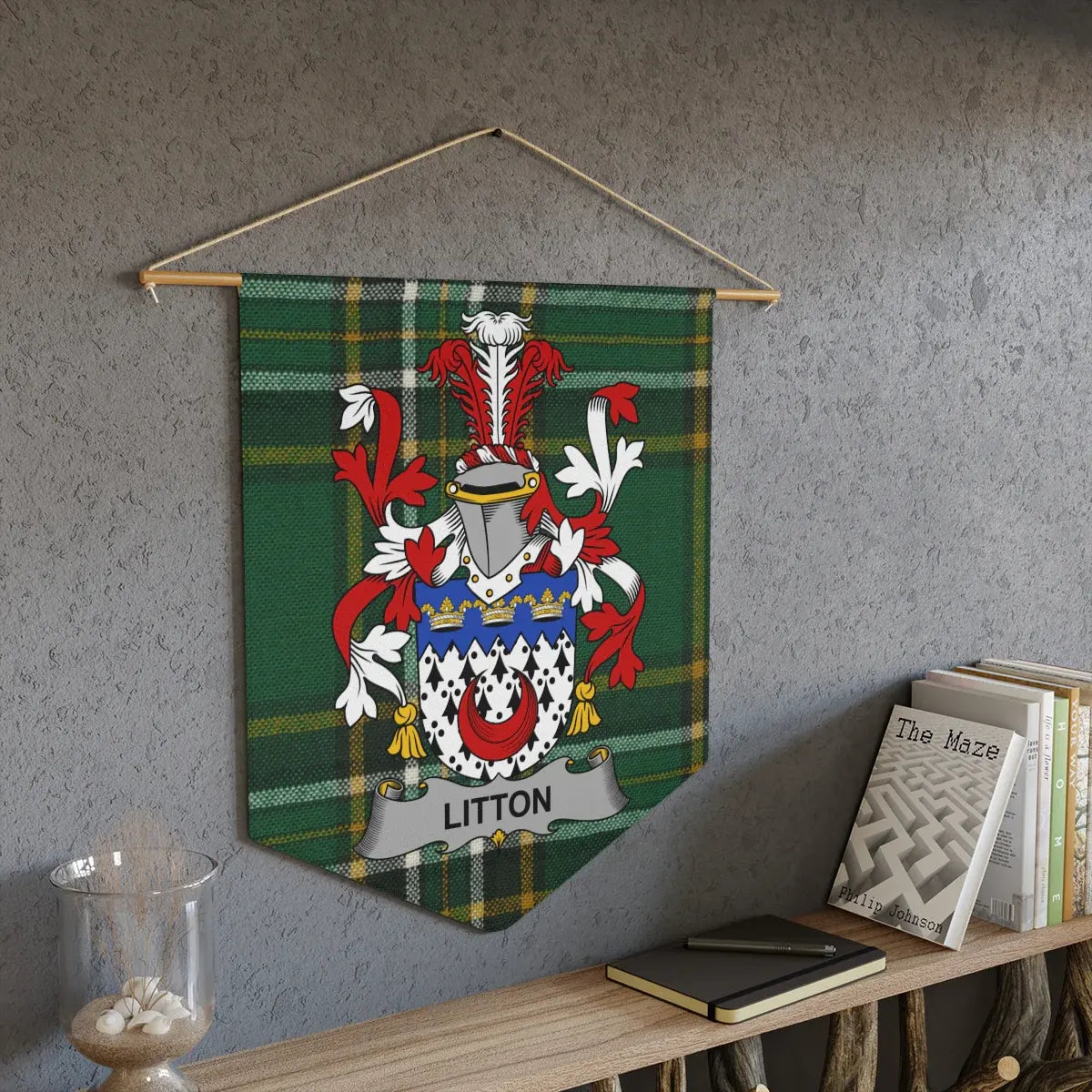 Custom Family Crest on Plaid Wall Hanging Tapestry product