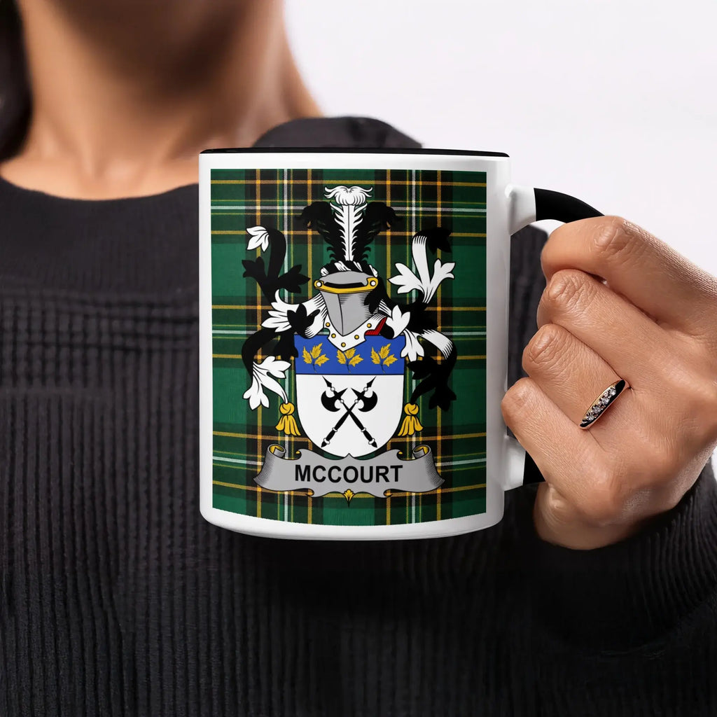 McCourt Irish heritage mug with black handle and interior