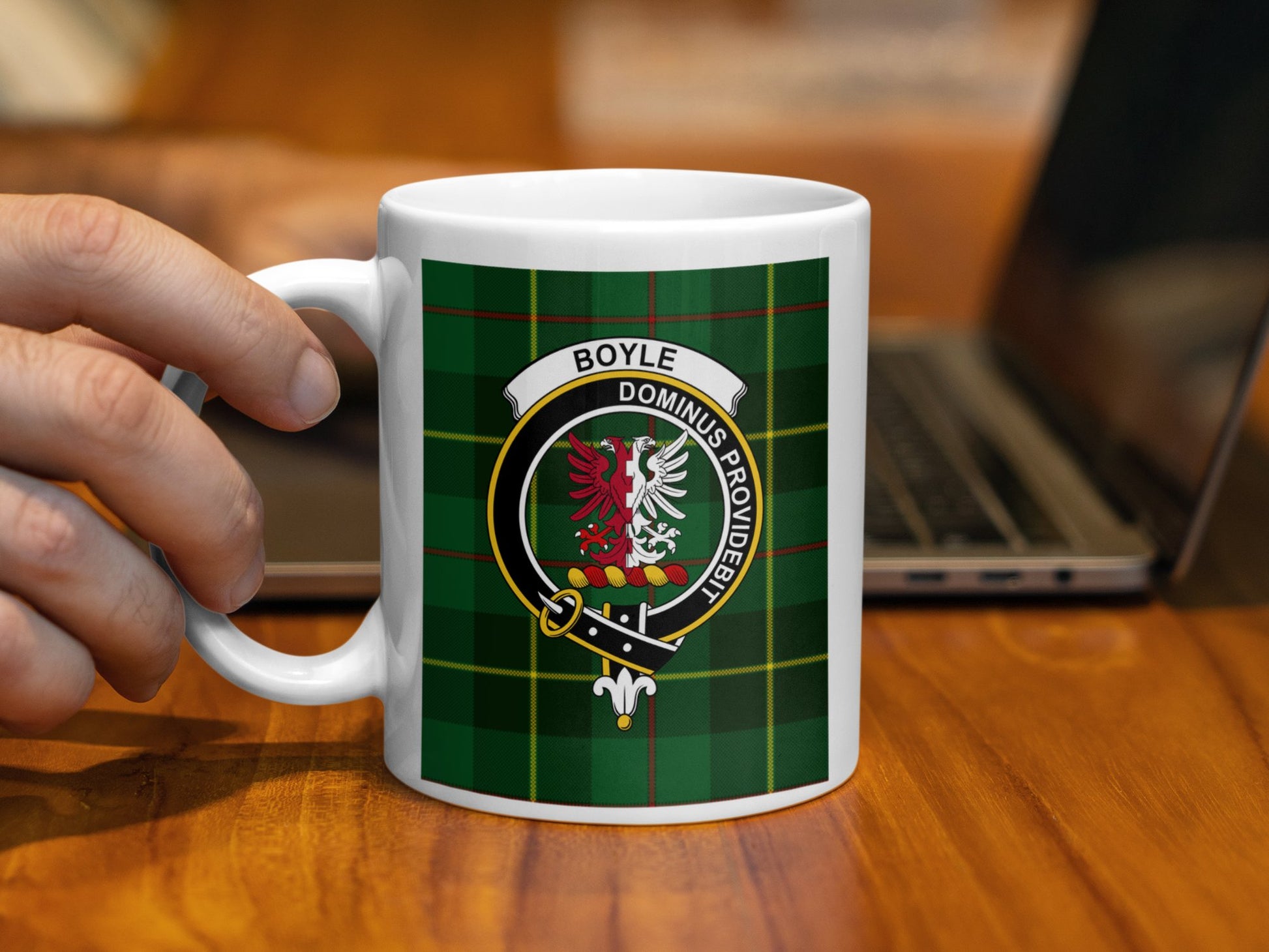 Boyle Dominus Providebit Crest Emblem Green Plaid Mug - Living Stone Gifts