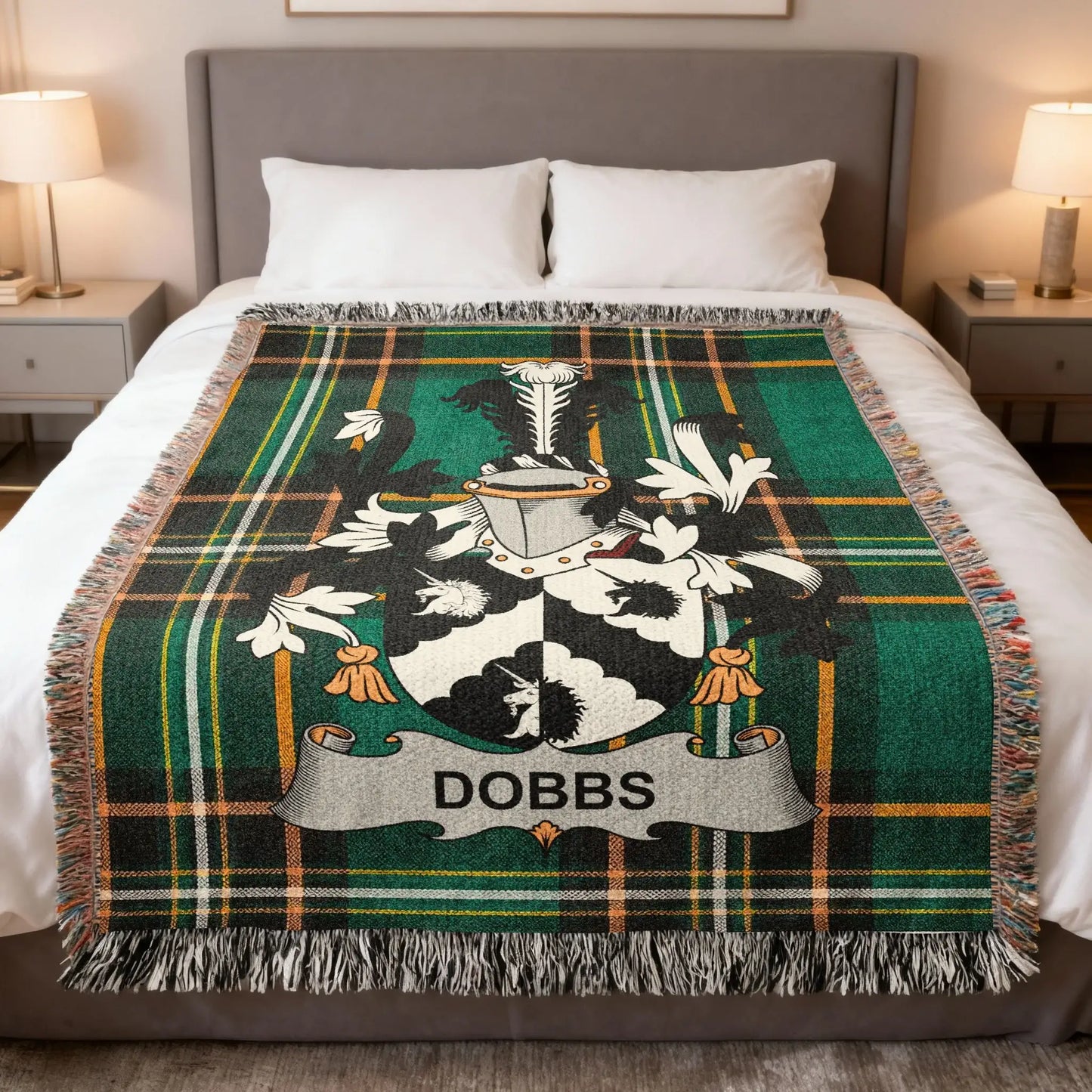 Dobbs Family Crest Green Tartan Plaid Blanket product type
