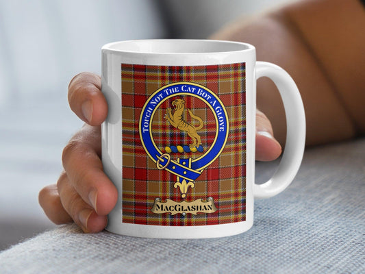 Authentic MacGlashan Clan Crest and Tartan Plaid Mug - Living Stone Gifts