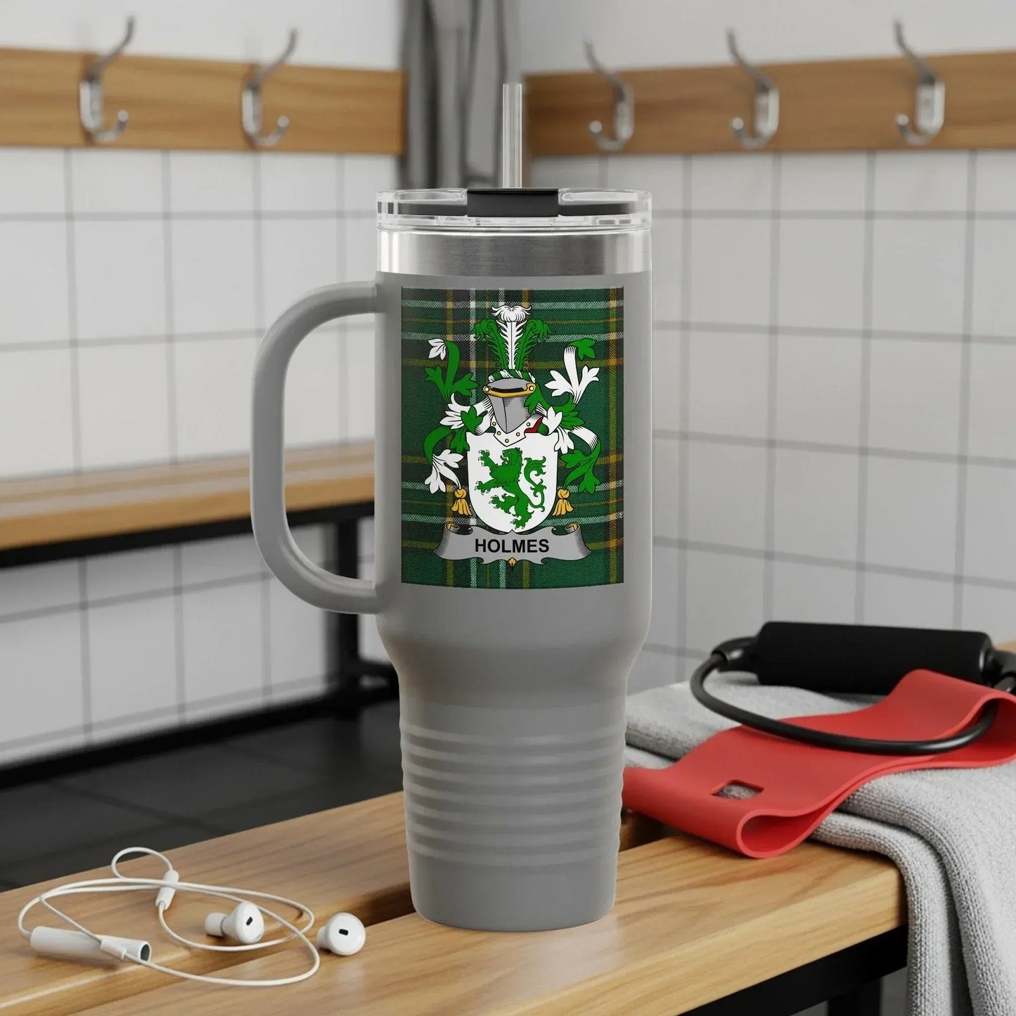Holmes Family Crest Gray Travel Mug product type