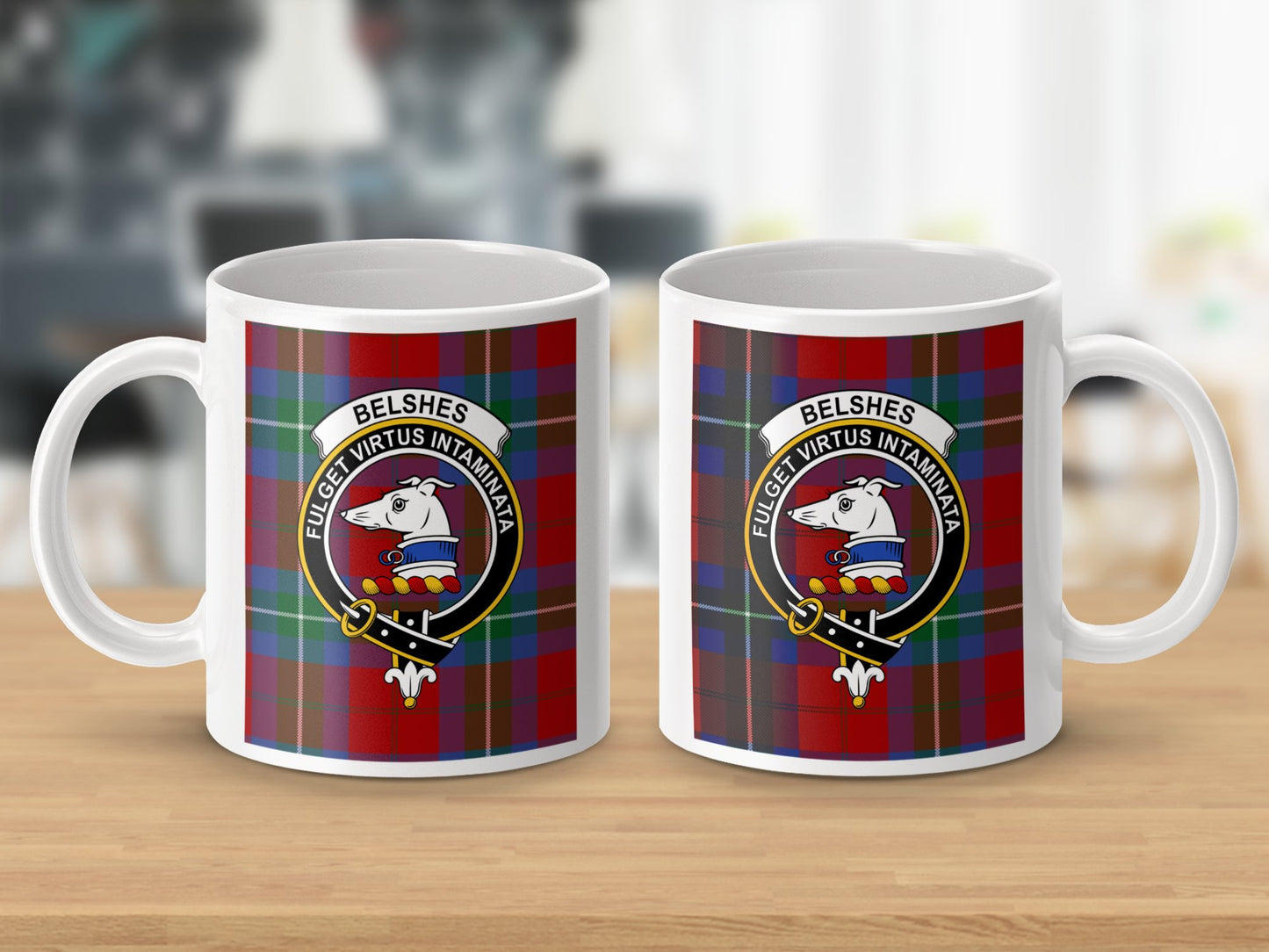 Clan Belsches Crest Emblem on Plaid Background Mug - Living Stone Gifts