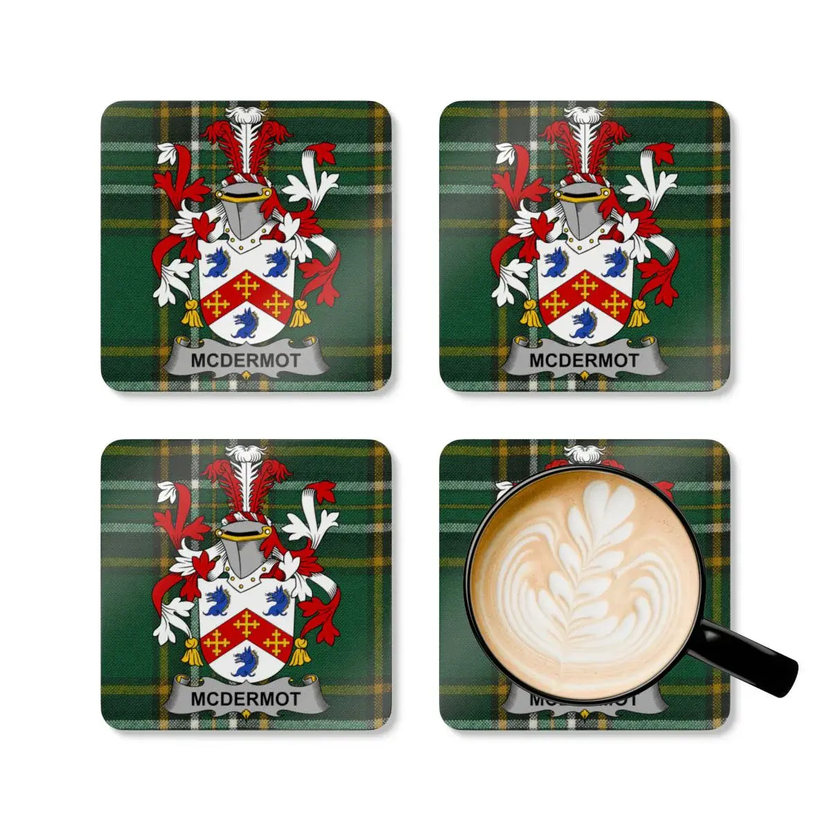 McDermot Family Crest Green Plaid Square Coaster product type