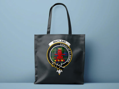 Maitland Consilio et Animis Clan Crest Tartan Tote Bags - Celtic Ancestry Gifts