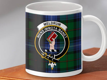 Meldrum Clan Crest Tartan Mug with Family Motto product type