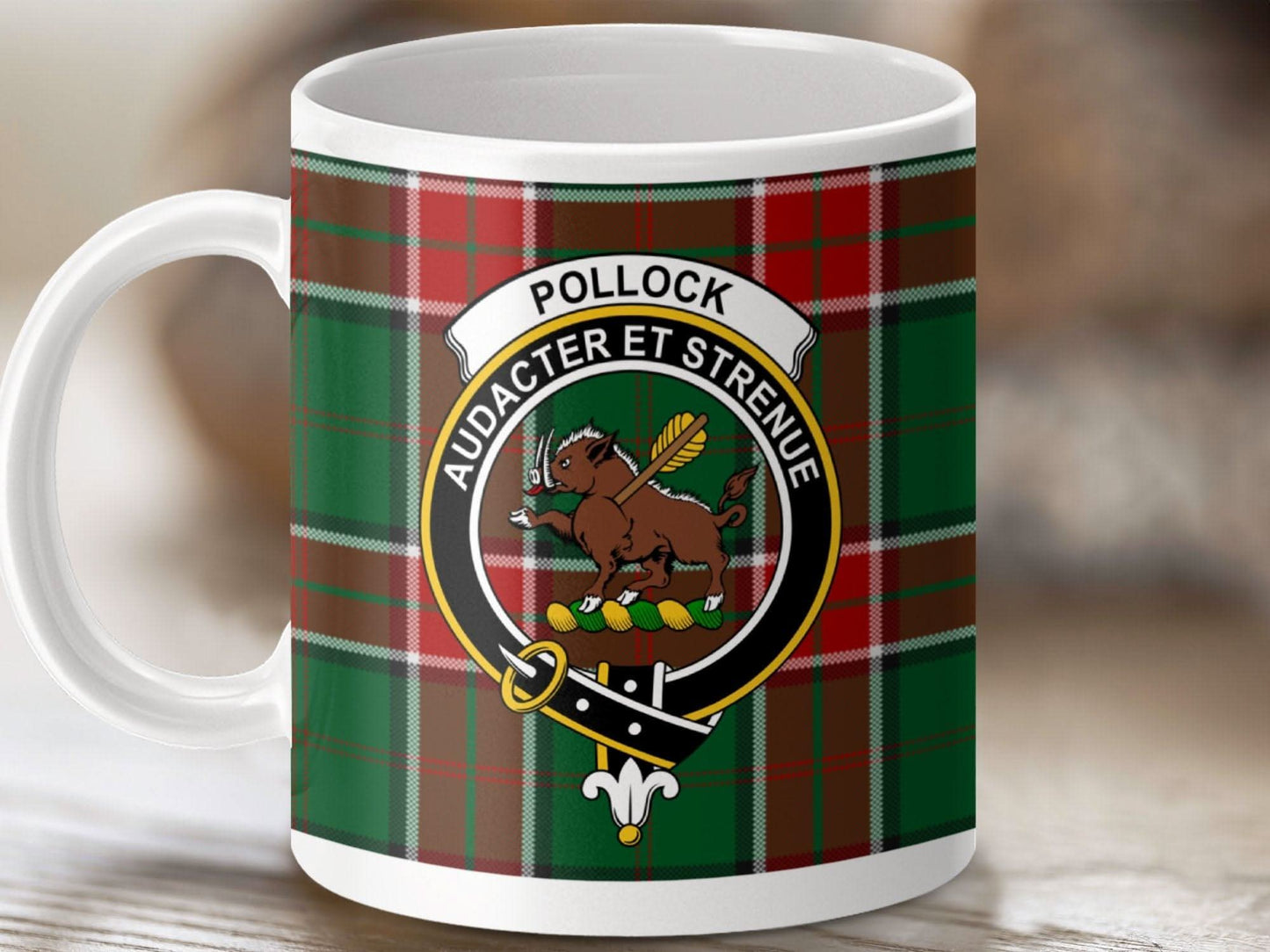 Pollock Clan Tartan Mug with Family Crest product type