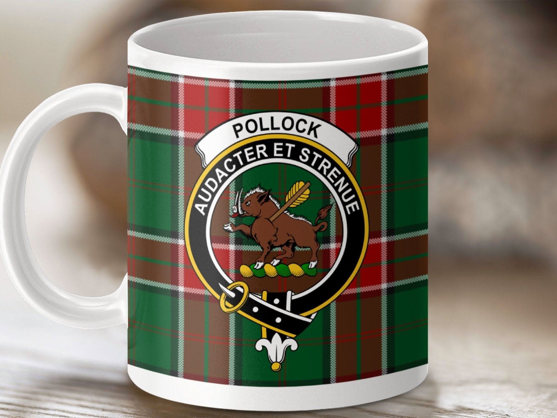 Pollock Clan Tartan Mug with Family Crest product type