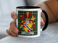 Perry Irish family crest black accent mug with Irish National Tartan