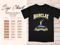 Comfort Colors 1717 size chart in inches with a black Barclay clan crest T-shirt preview