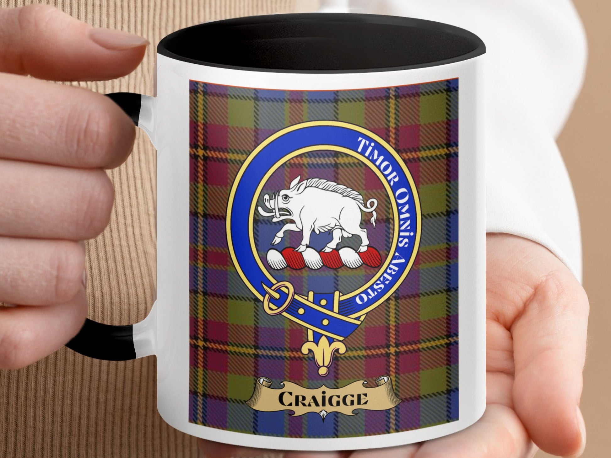 Clan Craigg Crest with Tartan Background Mug - Living Stone Gifts