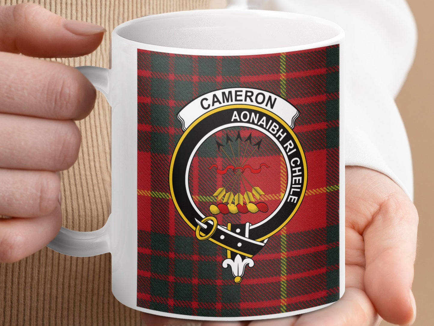 Clan Cameron Scottish Tartan Crest with Motto Mug - Living Stone Gifts