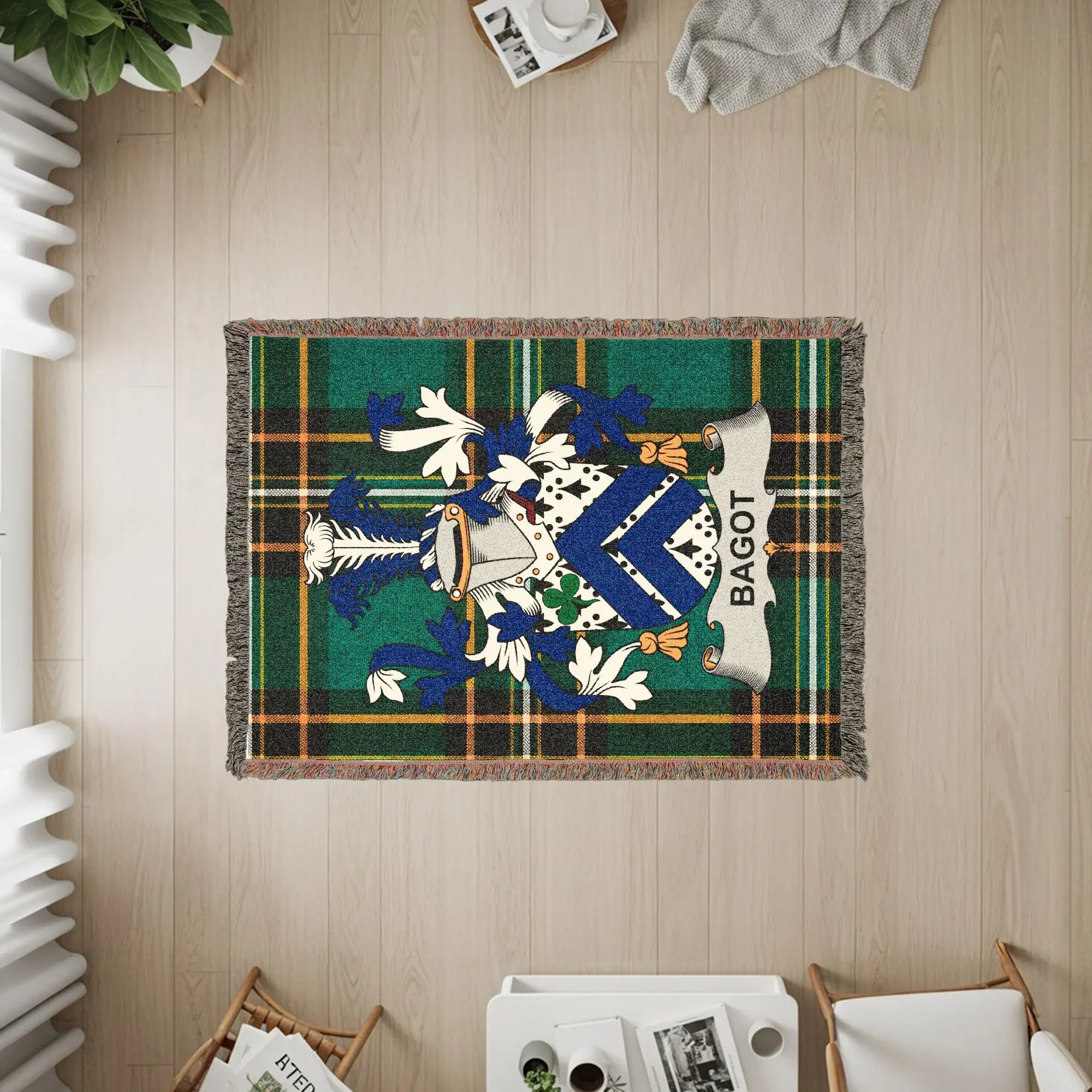 Bagot Family Coat Arms Green Plaid Woven Blanket product type