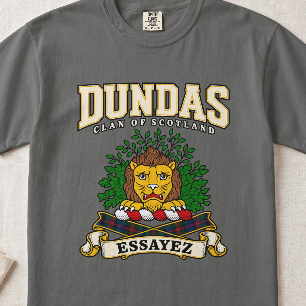 Dundas Scottish clan graphic T-shirt in Pepper, front view