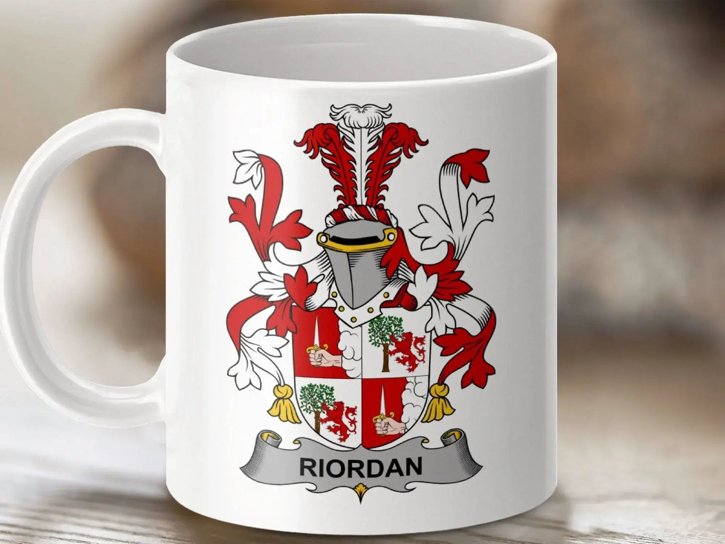 Riordan Family Crest Heraldic Emblem Mug - Celtic Ancestry Gifts