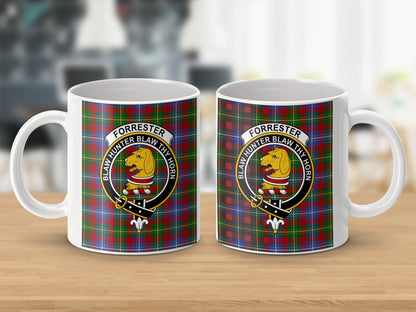 Clan Forrester Crest With Scottish Tartan Design Mug - Living Stone Gifts