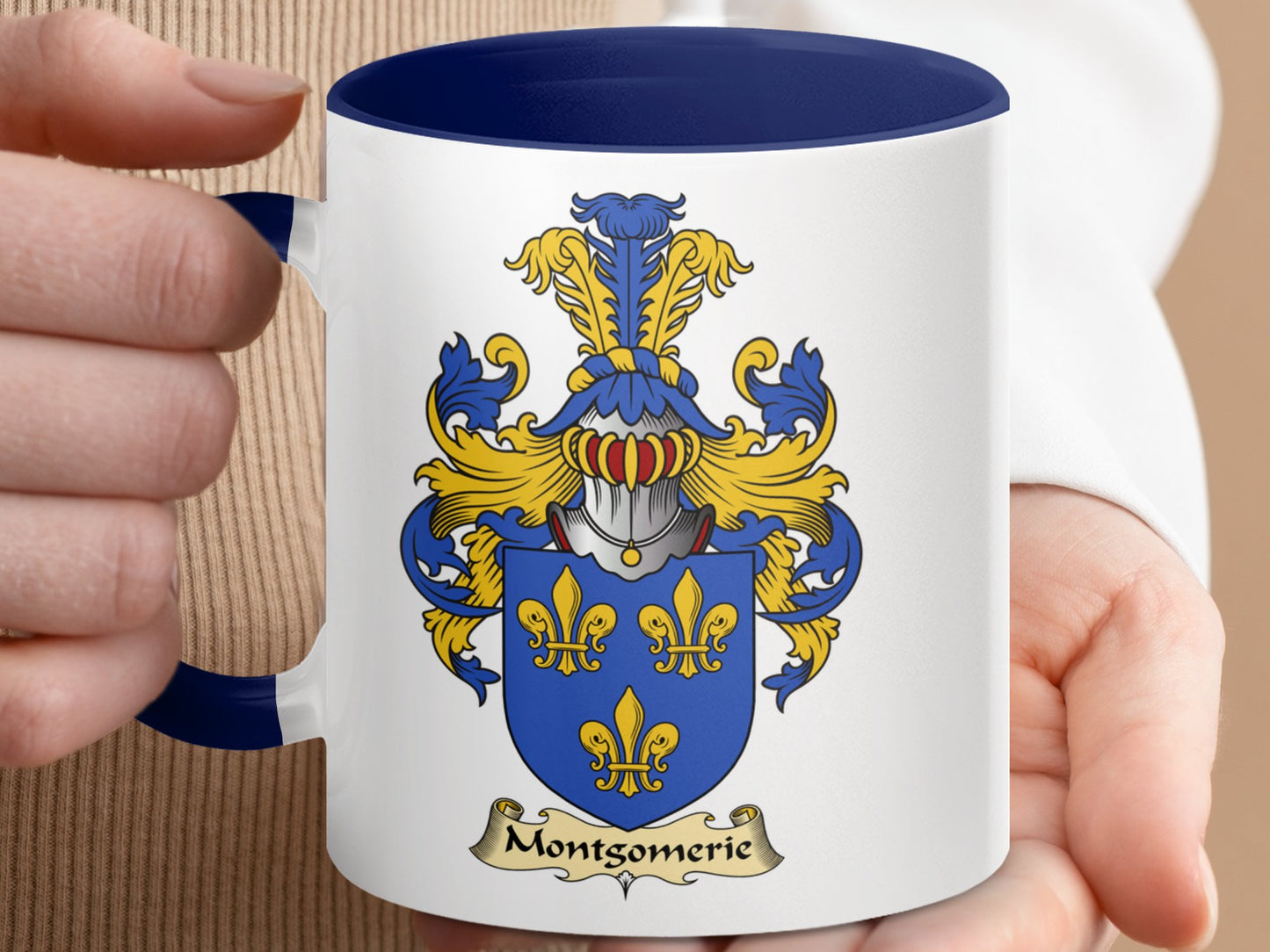 Montgomerie Family Crest Royal Blue Accent Coffee Mug - Living Stone Gifts