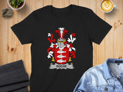 Roche Family Crest Heraldic Design T-Shirt - Living Stone Gifts