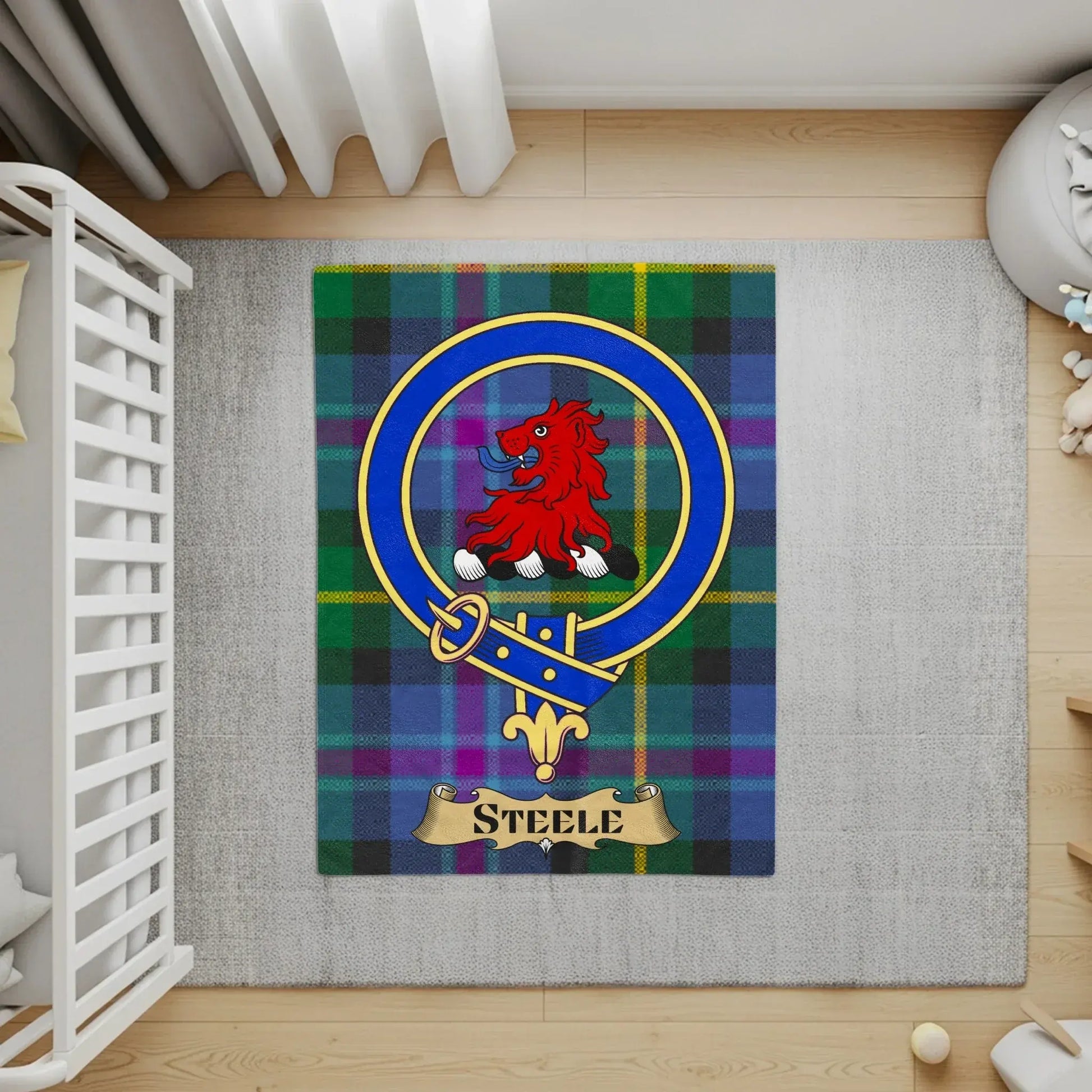 Steele Clan Tartan with Red Lion Emblem Baby Playmat product