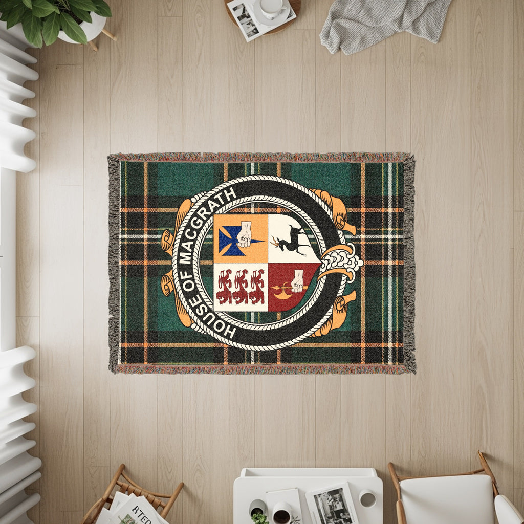 MacGrath Irish heritage woven throw with family crest emblem