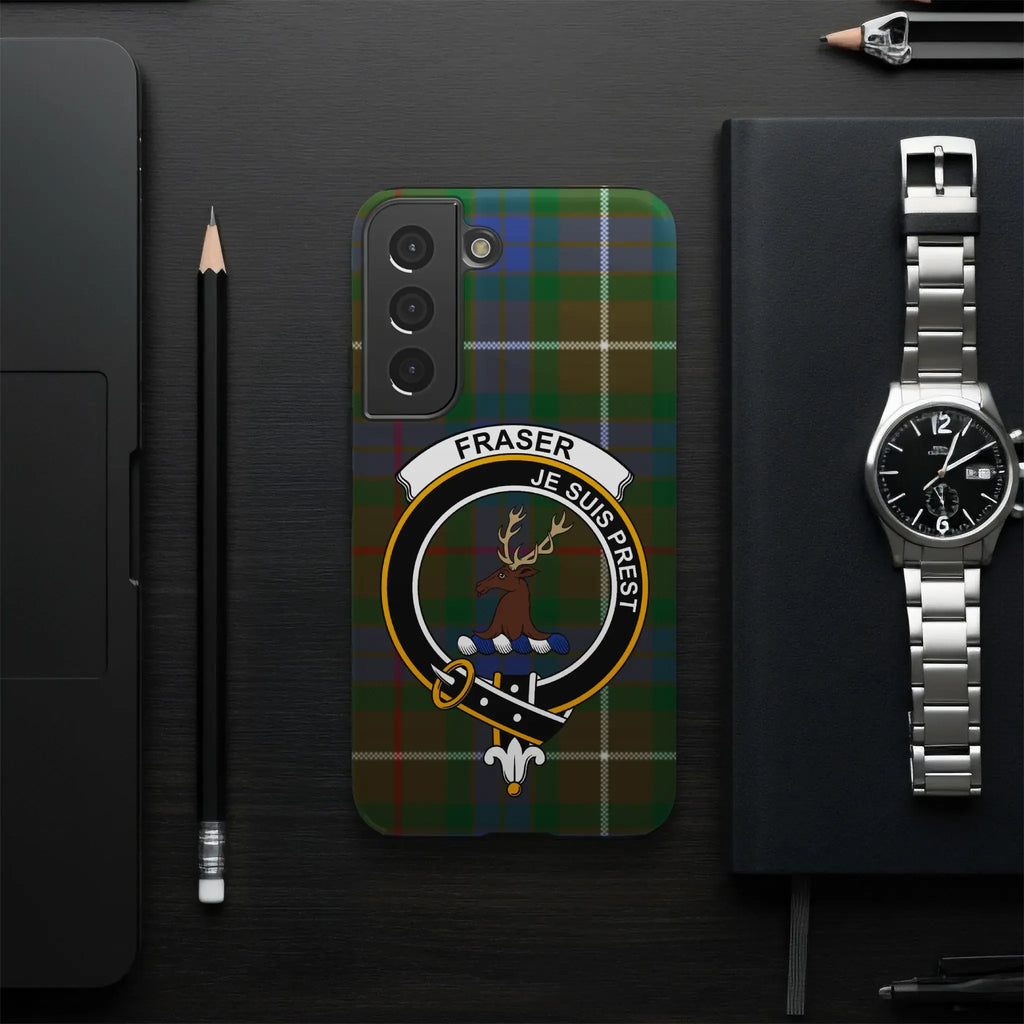 Fraser tartan iPhone case — red and black plaid crest, edge-to-edge 3D wrap print