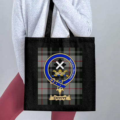 Scottish Clan Crest on Tartan Background Tote Bag - Living Stone Gifts