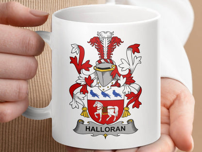 Halloran Irish Surname Family Crest Coat Arms Heraldry mug - Celtic Ancestry Gifts