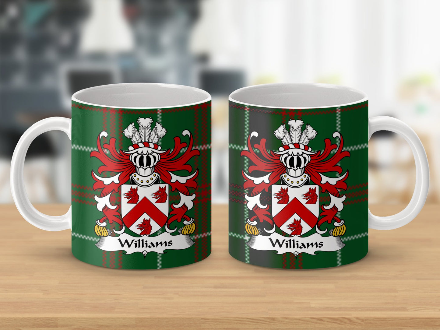 Williams Coat of Arms on Welsh National Tartan Mug - Living Stone Gifts